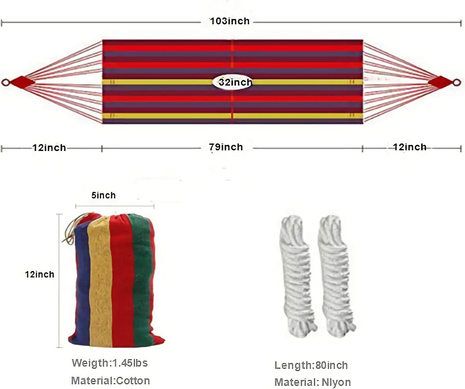 Single/Double Person Rainbow Cotton Fabric Canvas Travel Hammocks 500Lbs Ultralight Camping Hammock Portable Beach Swing Bed with Carrying Bag for Outdoors and Indoors image number 3