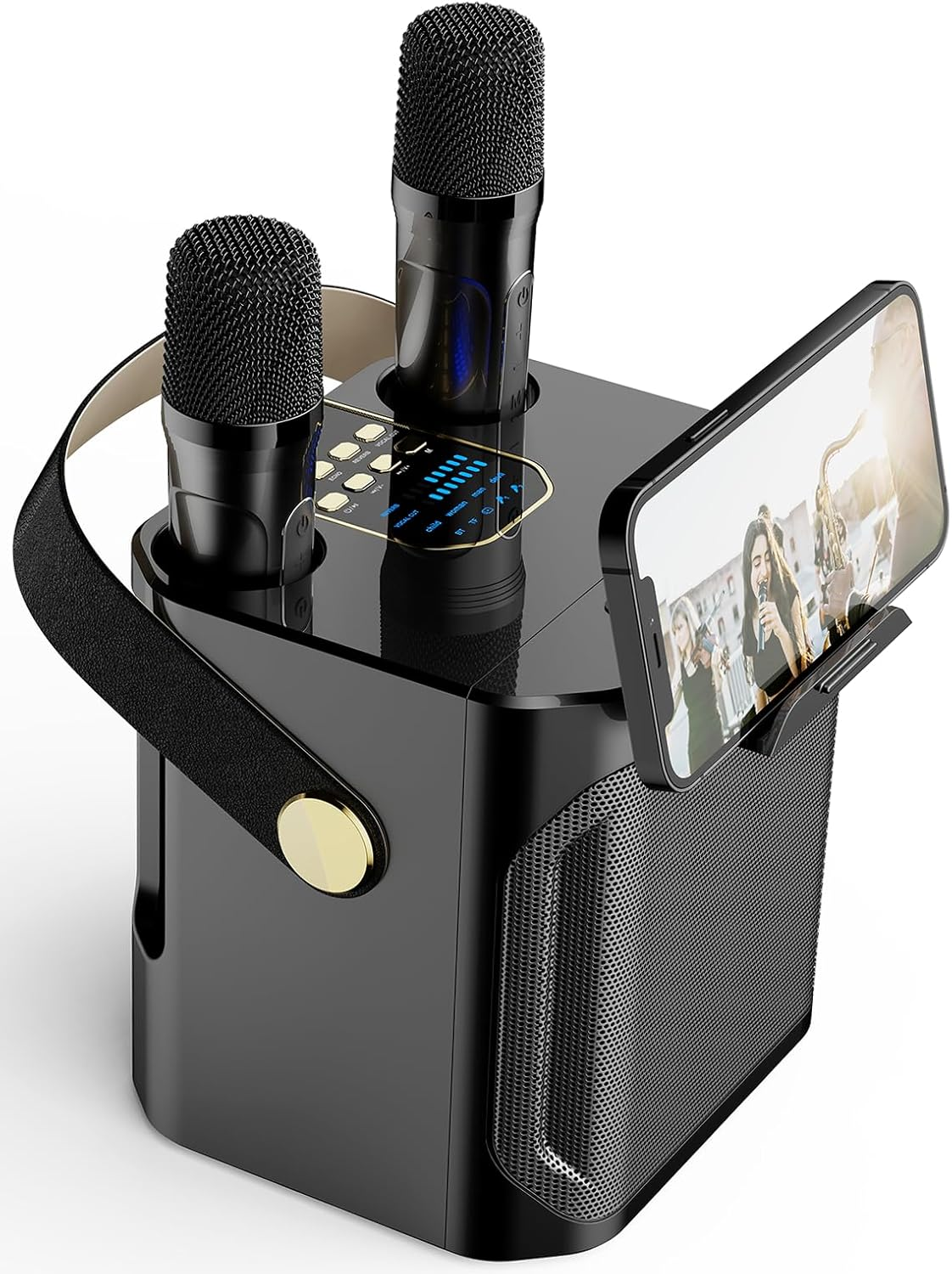 JIEFOCH Portable Karaoke Machine with 2 Wireless Karaoke Microphones for Adults and Kids, Singing Machine Bluetooth Karaoke System for Home Party, Meeting (Black)