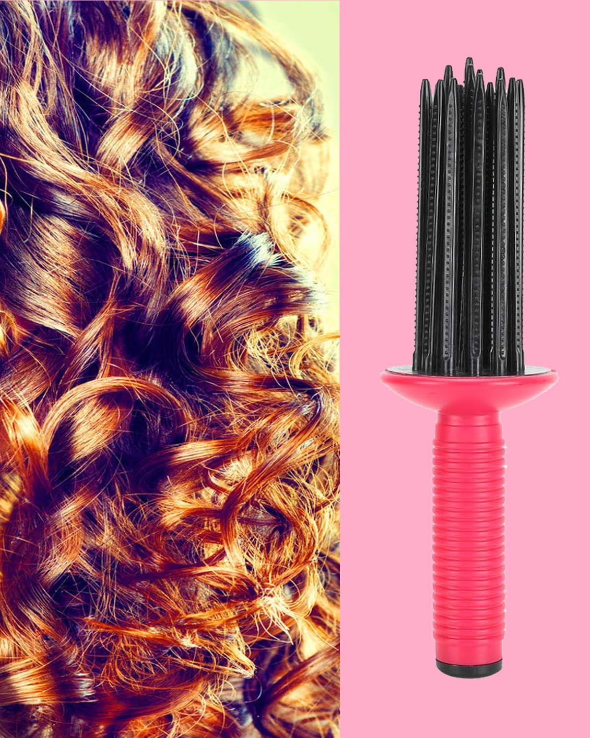 Hair Fluffy Styling Curler Curls Comb,Hair Curler Curling Make up Brush Roller Tool Portable Hair Curling Roll Comb Anti‑Slip Professional round Hair Brush for Home Personal Use Travel image number 3