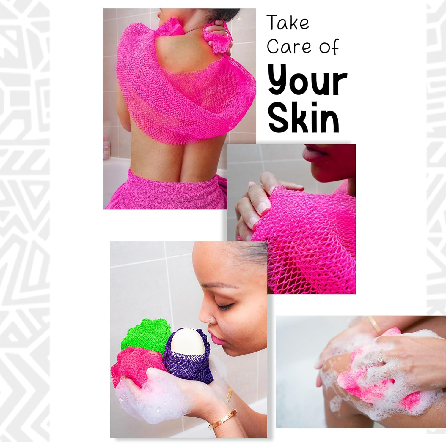 AFRIKI African Net Sponge, African Exfoliating Sponge, Black Owned, Exfoliating Washcloth, Body Exfoliator for Bath and Shower, Back Scrubber, Dead Skin Remover (Green, Purple, 1 Count (Pack of 2)) image number 3