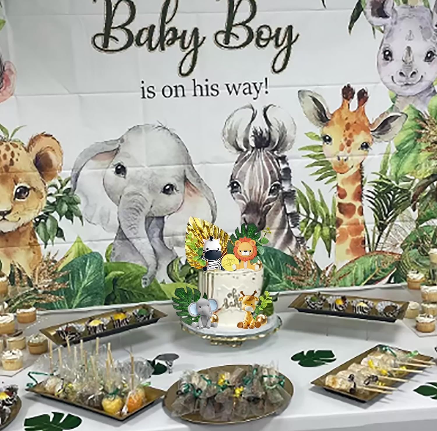Jungle Safari Animal Cake Topper with Lion Giraffe Monkey Elephant Zebra for Wild Animals Themed Birthday Baby Shower Party Supplies (STYLE 1) image number 2
