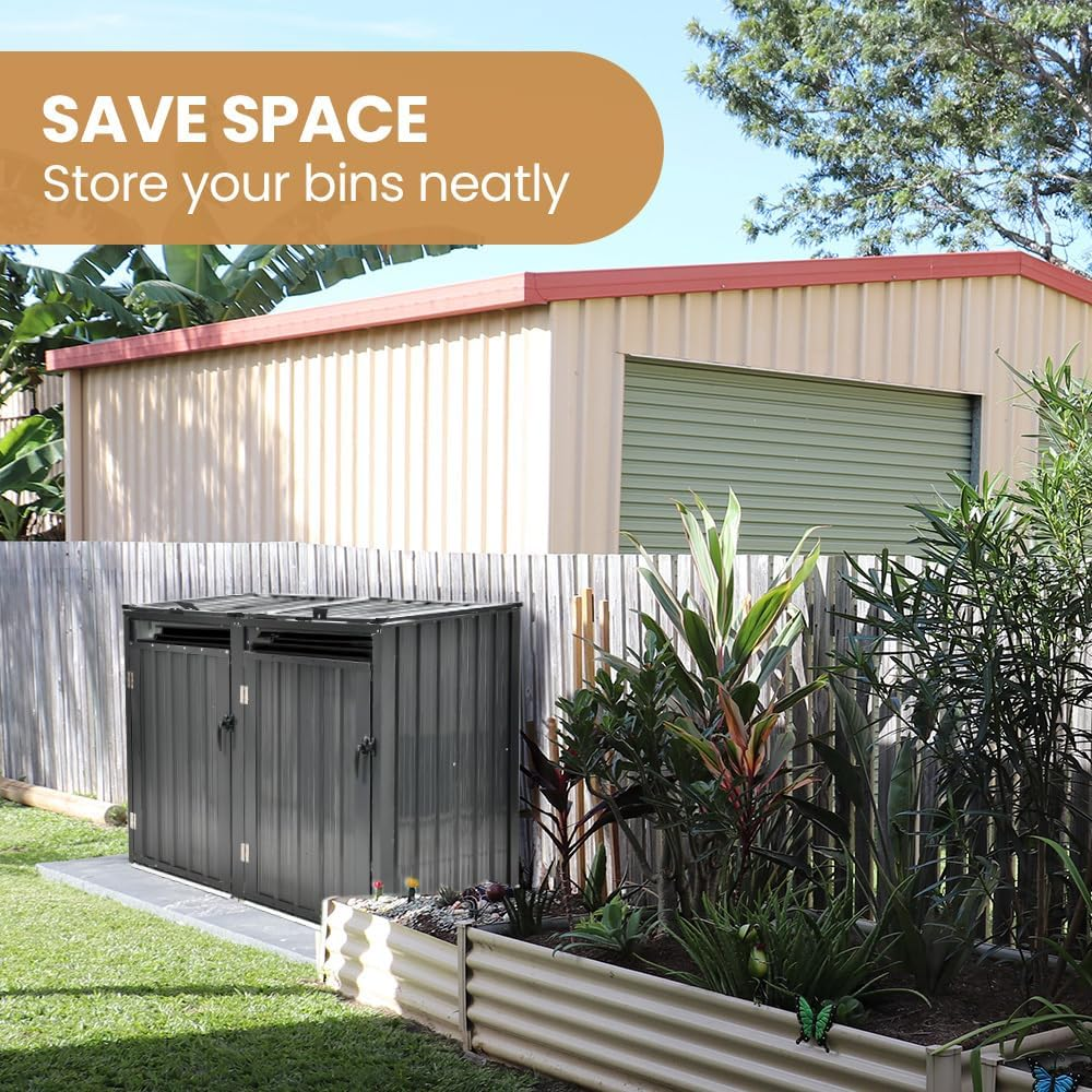 Double Steel Wheelie Garbage Bin Storage Shed, Enclosure with 2 Opening Doors image number 2