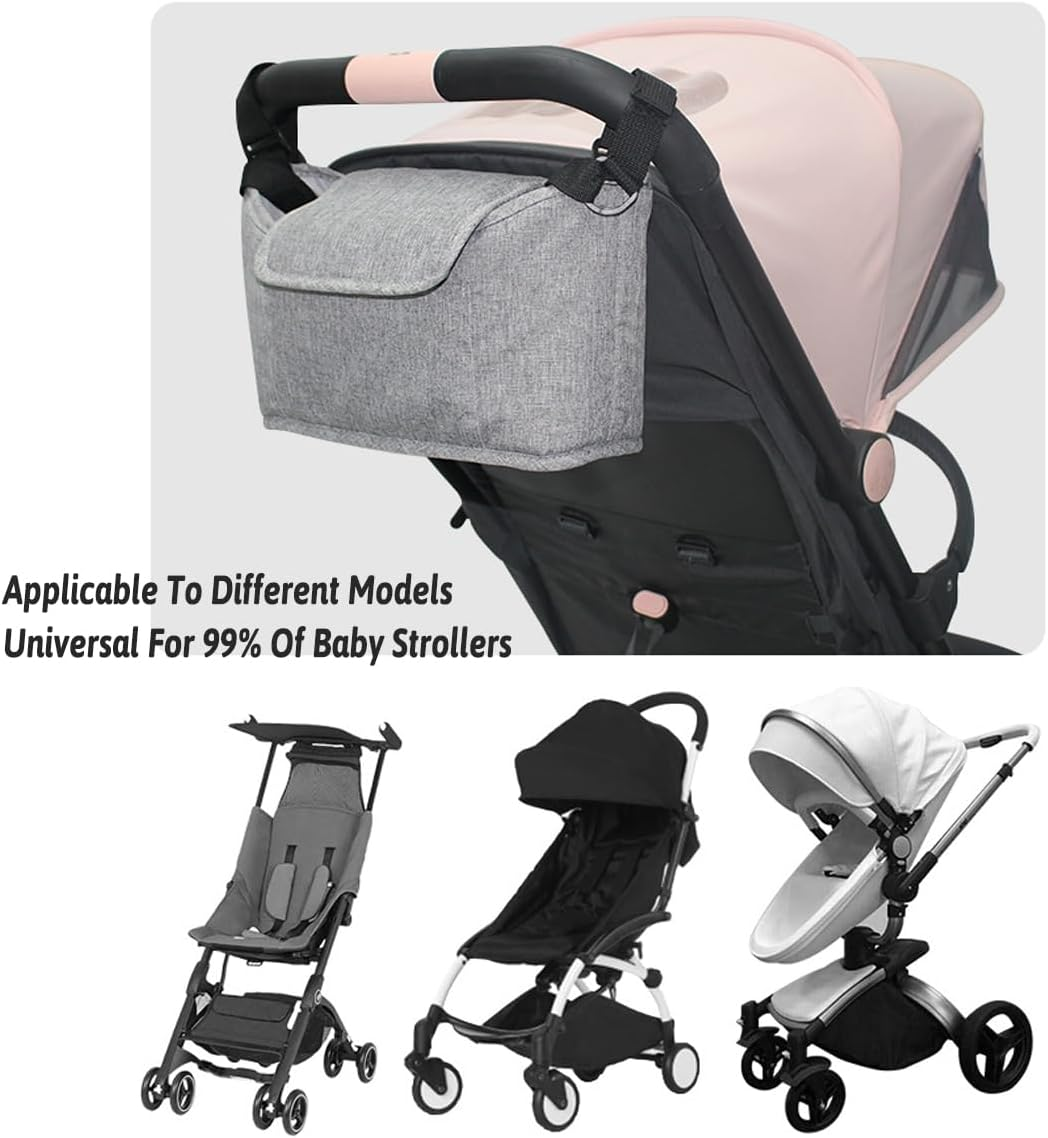 AIMALL Multi-Purpose Large Capacity Baby Stroller Storage Bag 11.8In X 6.69In, Hanging Linen Organiser with Adjustable Strap, Phone Bottle Tissue Compartments, Grey Colour image number 5