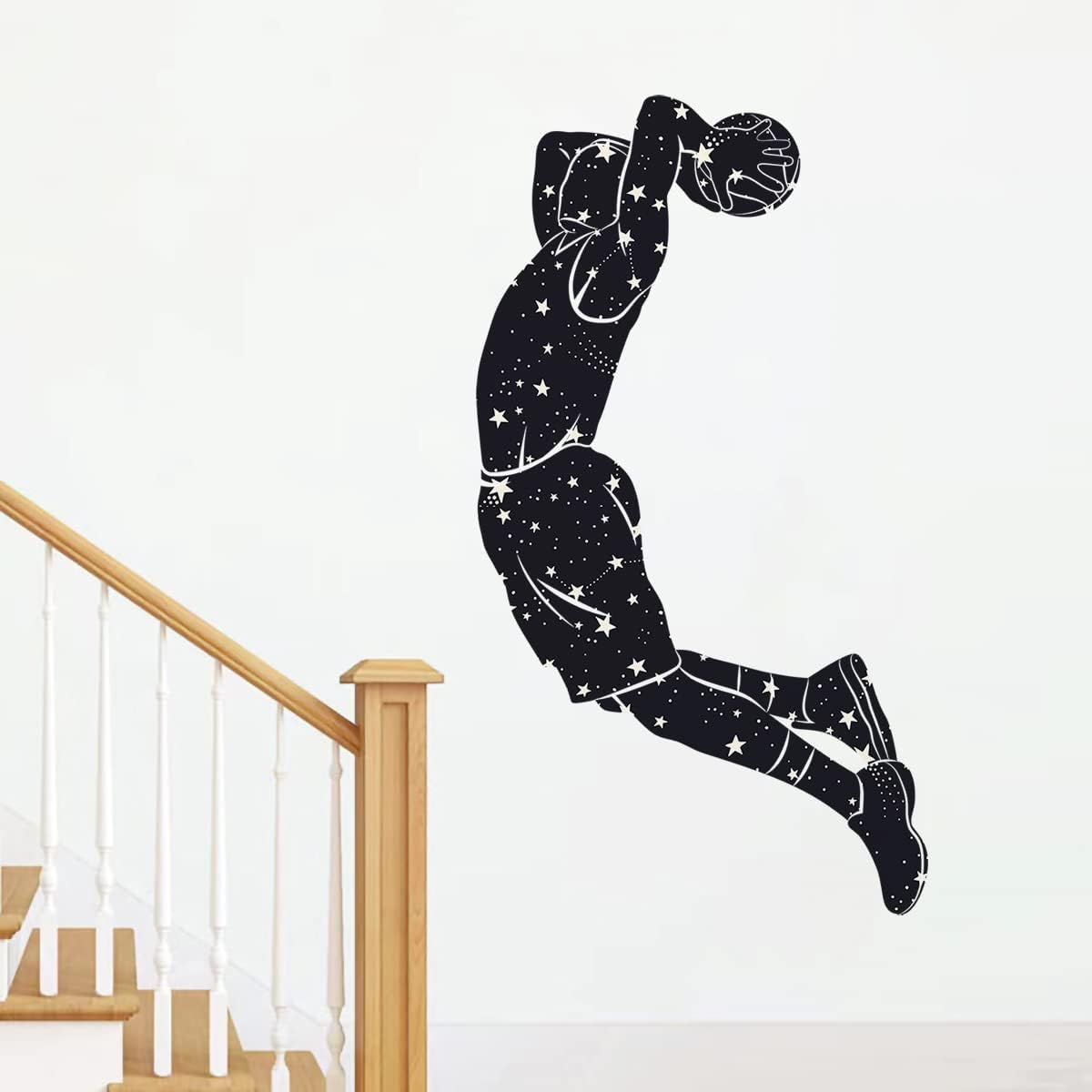 Removable Basketball Dunk Wall Decals, Sports Player Silhouette Stickers, Peel & Stick Decor for Teens Boys Room, Living Room, Classroom, Playroom Decoration image number 1