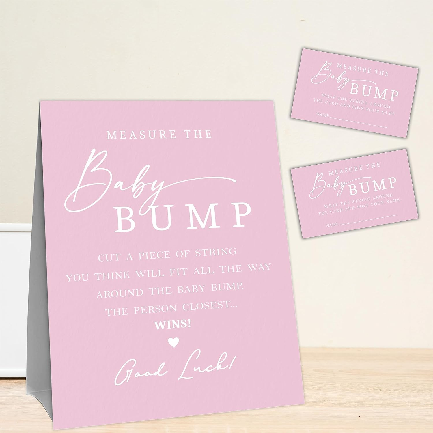 Pink Baby Shower Measure the Baby Bump, Measure Mommy'S Belly Game Set - 1 Self-Standing Sign and 50 Tickets - Gender Reveal, Baby Shower, Baby Announcement Activity & Party Favor Supplies - A09