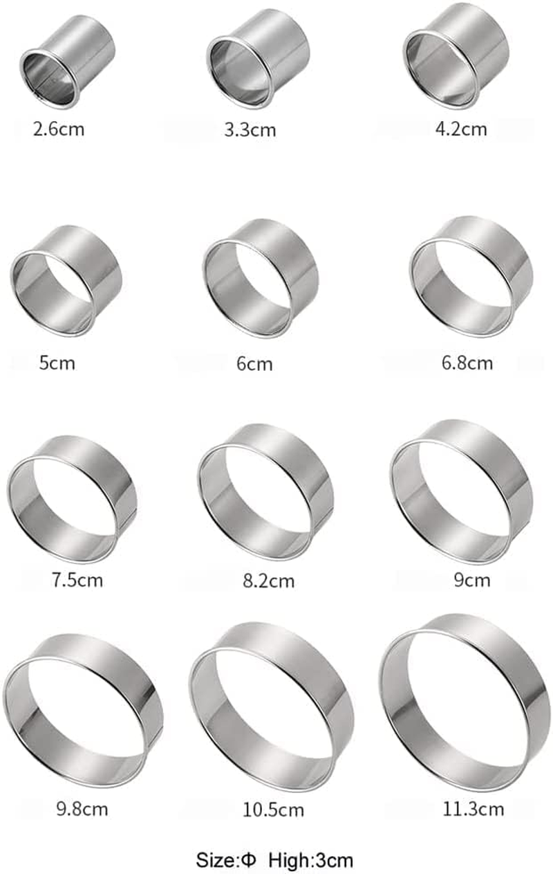 QLESHINING round Cookie Cutter Set, Pastry Biscuit Cake Cutters Set of 12 Storage Tin for Dough, Pastry, Donut, Fondant, Sugarcraft, DIY, Cake Decoration (Silver) image number 2