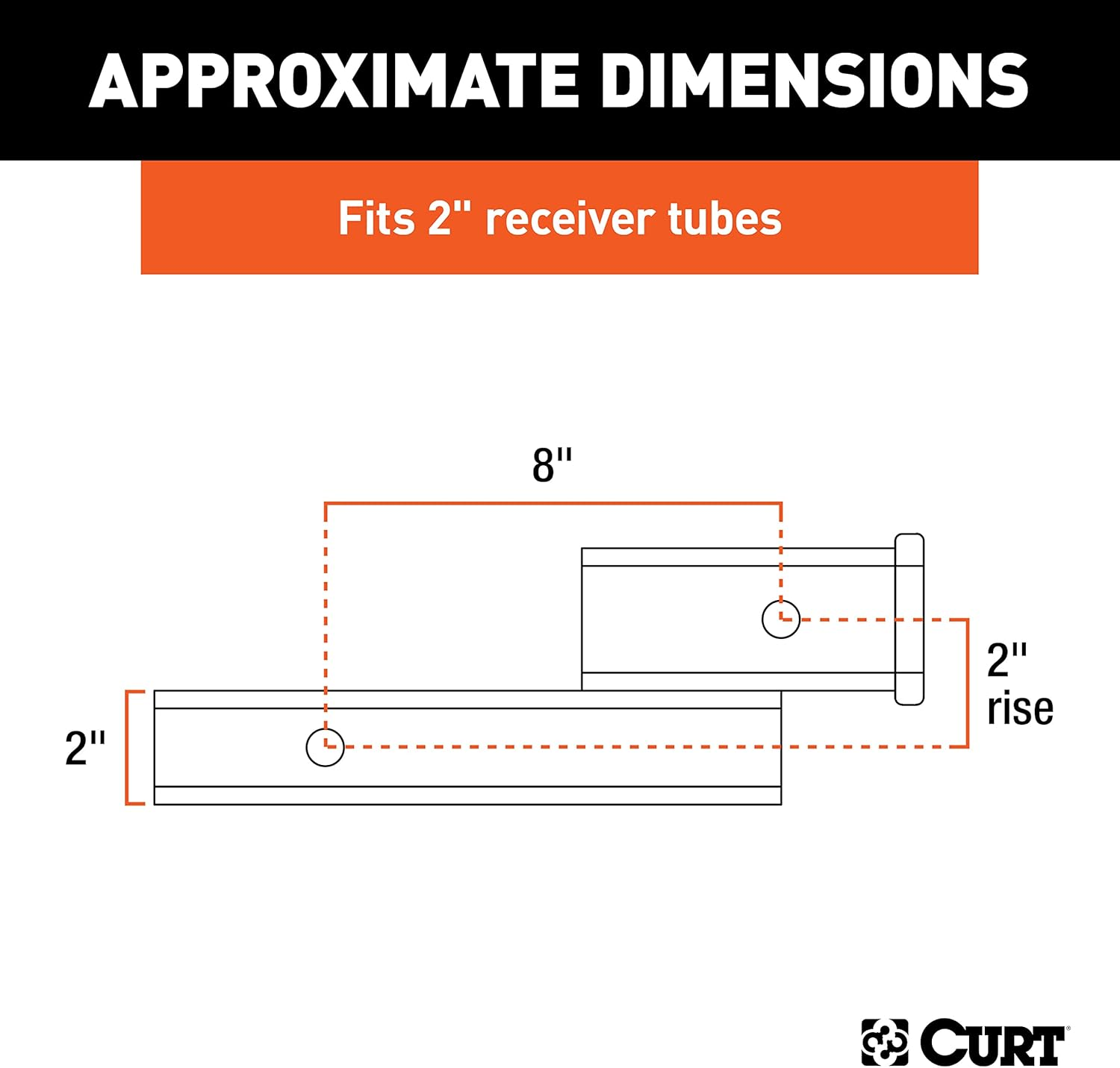 CURT 45797 Trailer Hitch Adapter, 2-Inch Receiver, 2-In Drop or Rise, 7,500 Lbs, Gloss Black Powder Coat image number 3