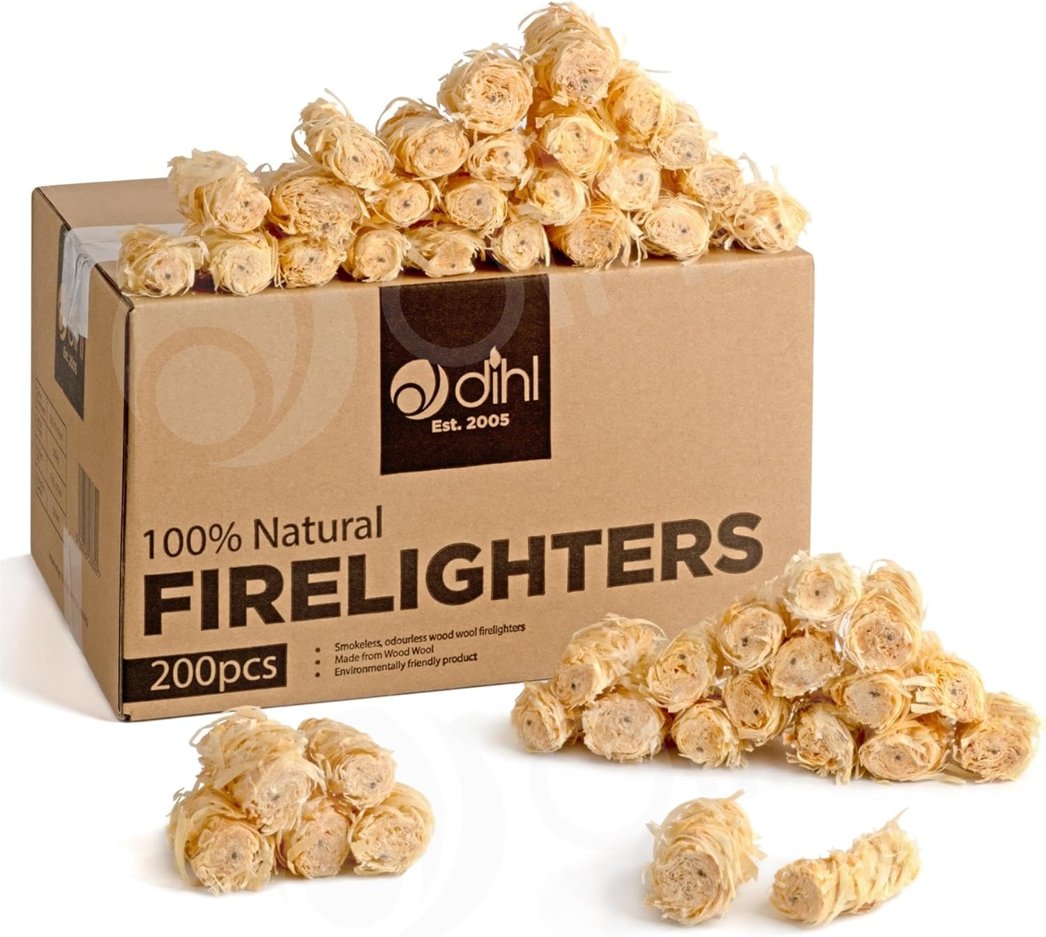 Dihl 200 X Natural Fire Lighters, Quick Wax 200Pcs Wood Wool Flame Fire Starters, Safe to Use. Ideal for BBQ, Barbecue, Fire Pit, Pizza Oven and Stoves Lighter Firelighters &ndash; 200 Pack image number 5