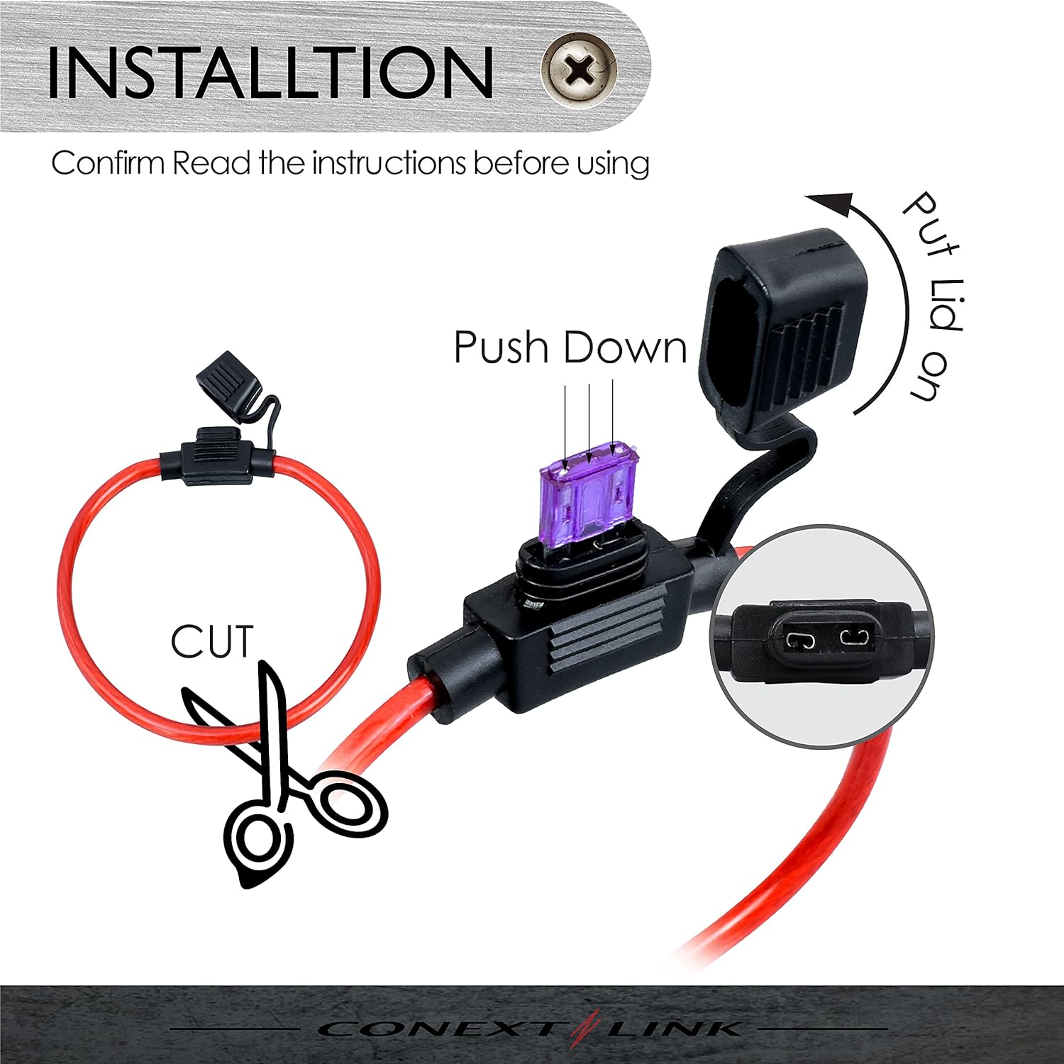 Conext Link LFH10ATM-5 Loop ATM Fuse Holder with Cover without Fuse 5 Pack 10 Gauge