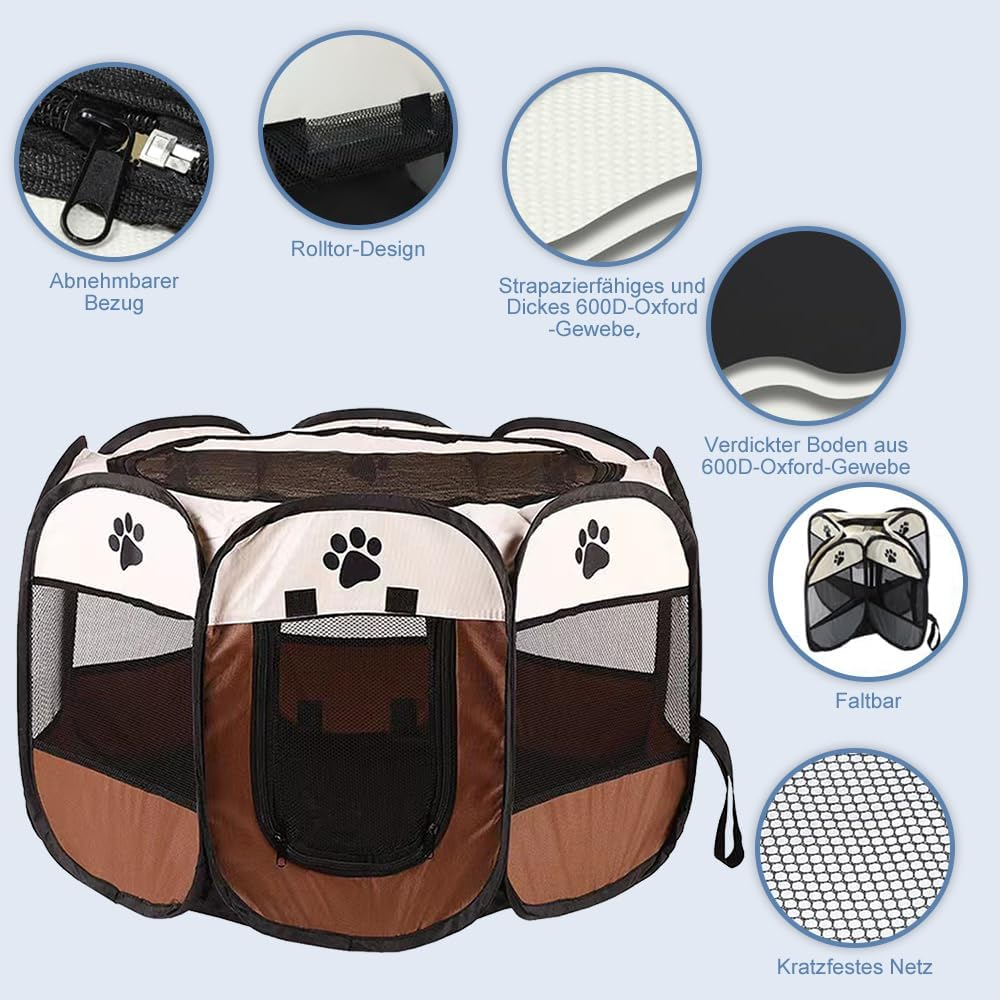 Duscdesp Portable Pet Dog Fence, Playpen Dog Products for Indoor and Outdoor Use, Waterproof Oxford Cloth Puppy Playpen, Suitable for Small Cats, Dogs, Rabbits (S-Blue)