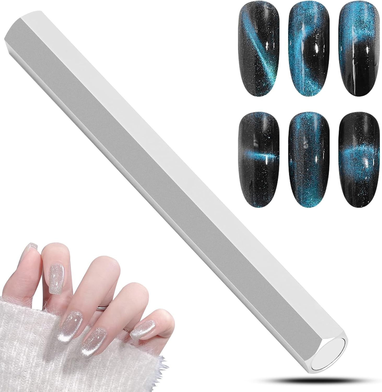 C12Rtive Cat Eye Magnet Tool,Professional Double-Ended Hexagon Strong Nail Magnet Stick for Cat Eye Gel Nail Polish,Suitable for Personal DIY, Nail Studio or Nail Salon(Pink), Long