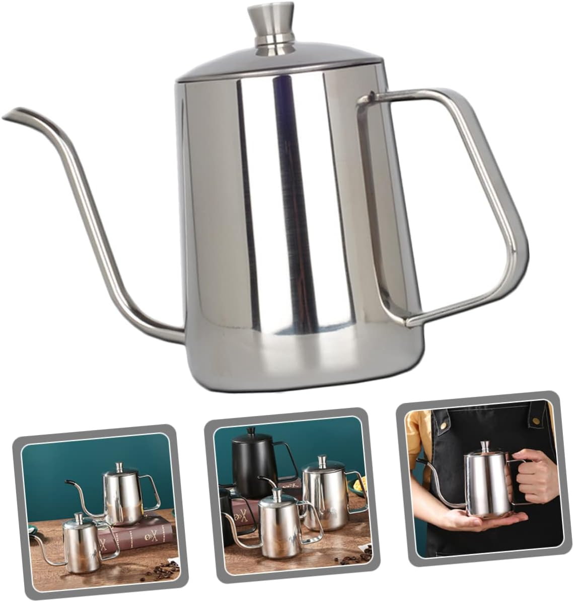 HEALEEP Gooseneck Kettle Stainless Steel Coffee Pot 600Ml Long Spout Metal Coffee Pouring Kettle with Lid for Home and Tea Brewing image number 1