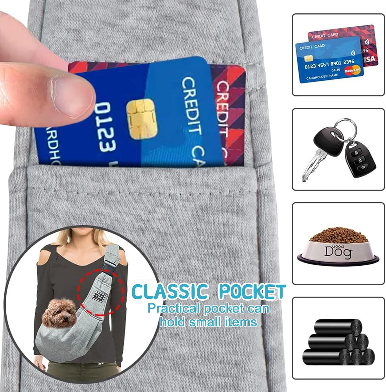 Dog Carrier Bag, Dog Sling up to 10 Kg, Portable Carry Bag, Dog Bag for Walking Outdoor Activities and Excursions (Grey) image number 2