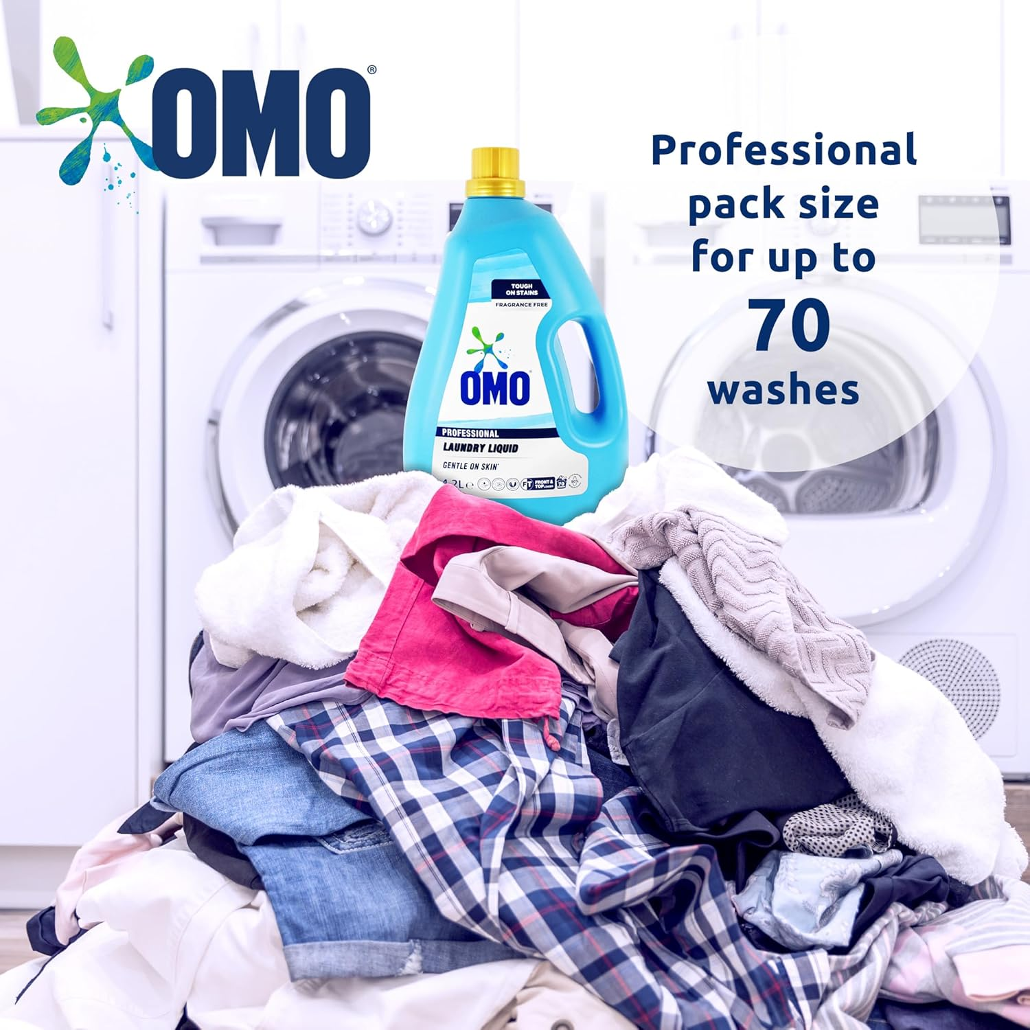 OMO Professional Laundry Detergent Liquid 4.2L - Enzyme-Activated Formula - Suitable for All Washers - Fragrance-Free & Dye-Free