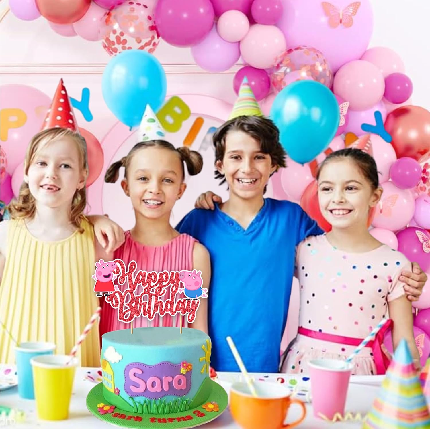 Pepa Pig Happy Birthday Cake Topper &ndash; Cute and Fun Dessert Decoration for Kids' Parties, Perfect for Adding a Playful Touch to Your Child&rsquo;S Birthday Celebration and Cake Design - Barbe Happy Birthday Cake Topper image number 6