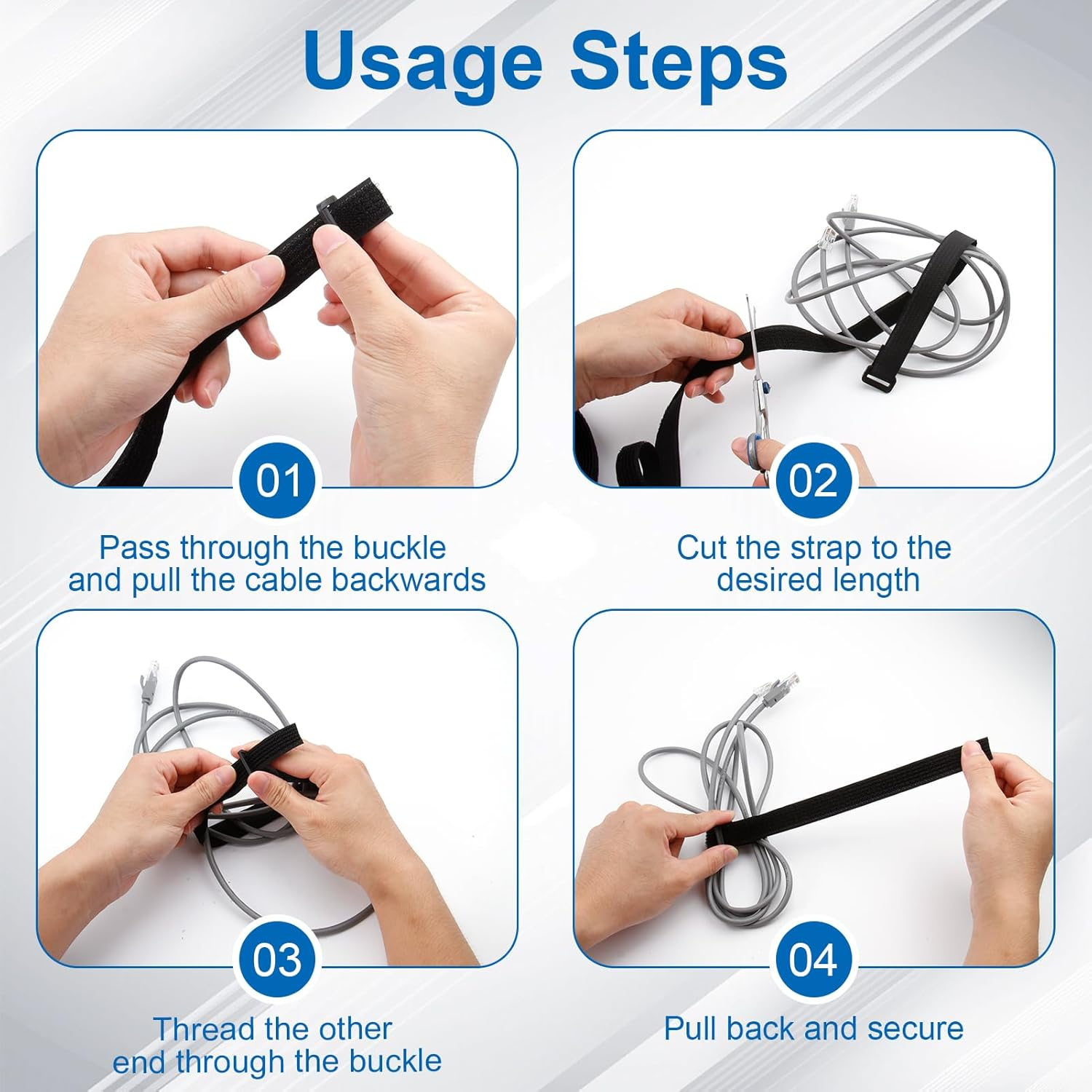 Ozessence 10M X 2Cm Reusable Cable Ties with 50 Buckles, Reusable Cable Ties Hook and Loop for Wire & Cord Management Home Office Data Center Organizer, According Need Cropping Suitable Length(Black) image number 6