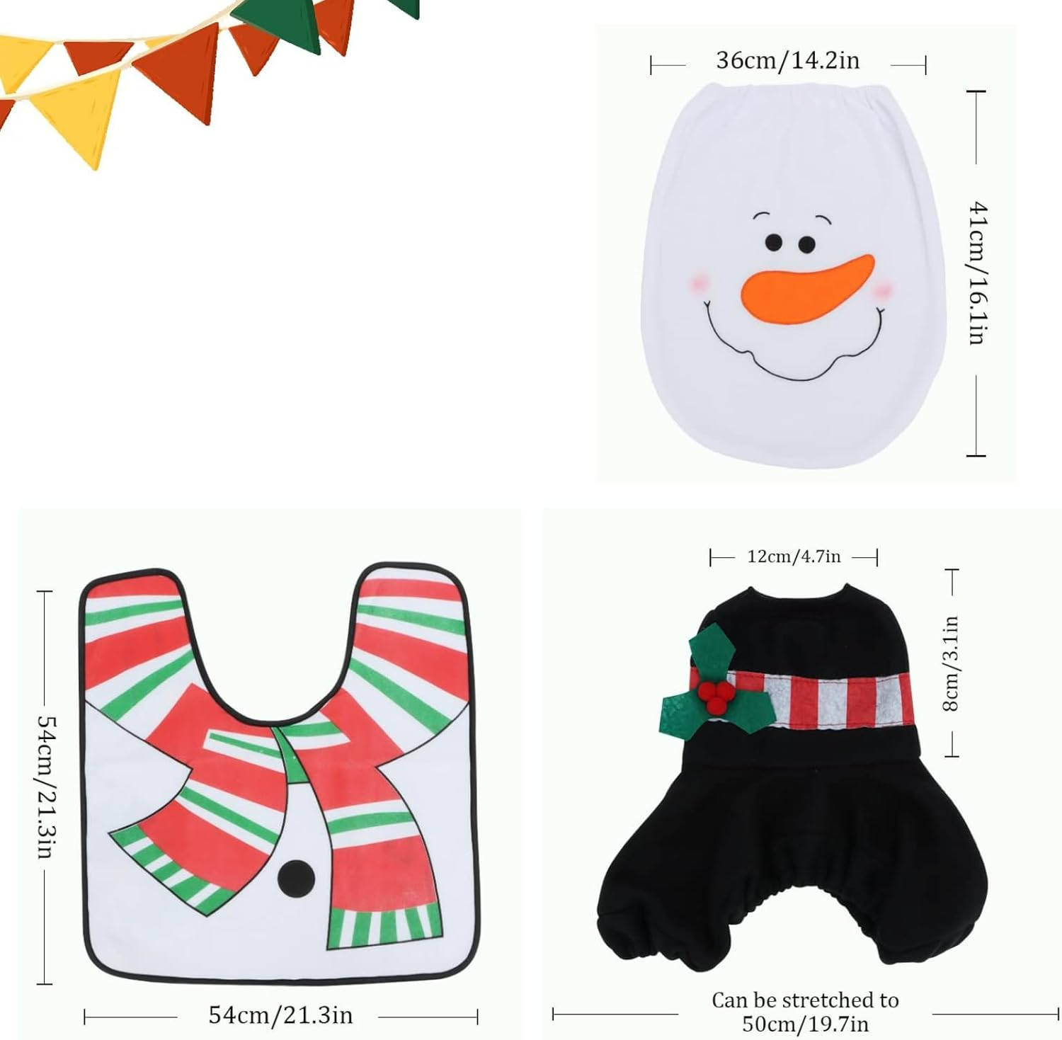 Set of 3 Snowman Christmas Toilet Cover Set, Festive Bathroom Decor with Soft Seat Cover, Tank Lid Cover & Non-Slip Mat for Holiday Home Decoratio image number 4