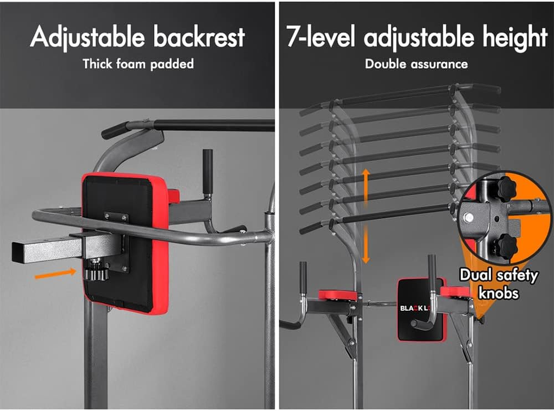 BLACK LORD Pull-Up Station 7-Level Height Adjustable, Chin-Up Dip Station for Strength Training, Home Gym Equipment Multi-Station Chin up and Grip Dip Bar, Power Tower for Knee Raise Press, Max 250Kg image number 6