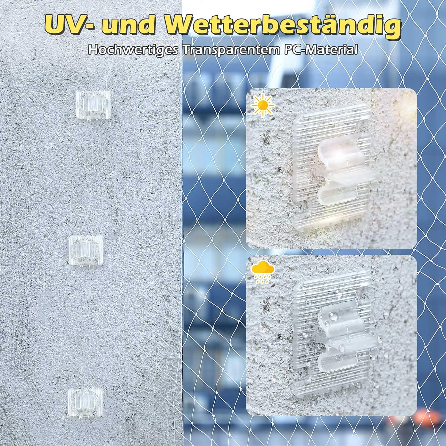 Enhon Pack of 50 Adhesive Hooks for Cat Net for Balcony, with 2 X 40 Ml Mounting Adhesive, Extra Strong, Transparent PC, Uv-Resistant, Attachment of Cat Net Window for Balcony, No Drilling image number 4