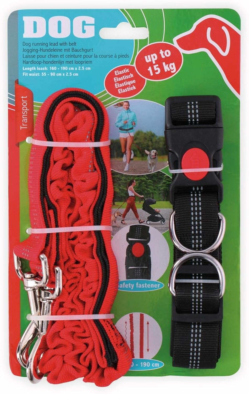 Maxxpro Jogging Lead - Dog - Harnesses, Collars & Leads for Dogs - Adjustable between 160-190 Cm - Red