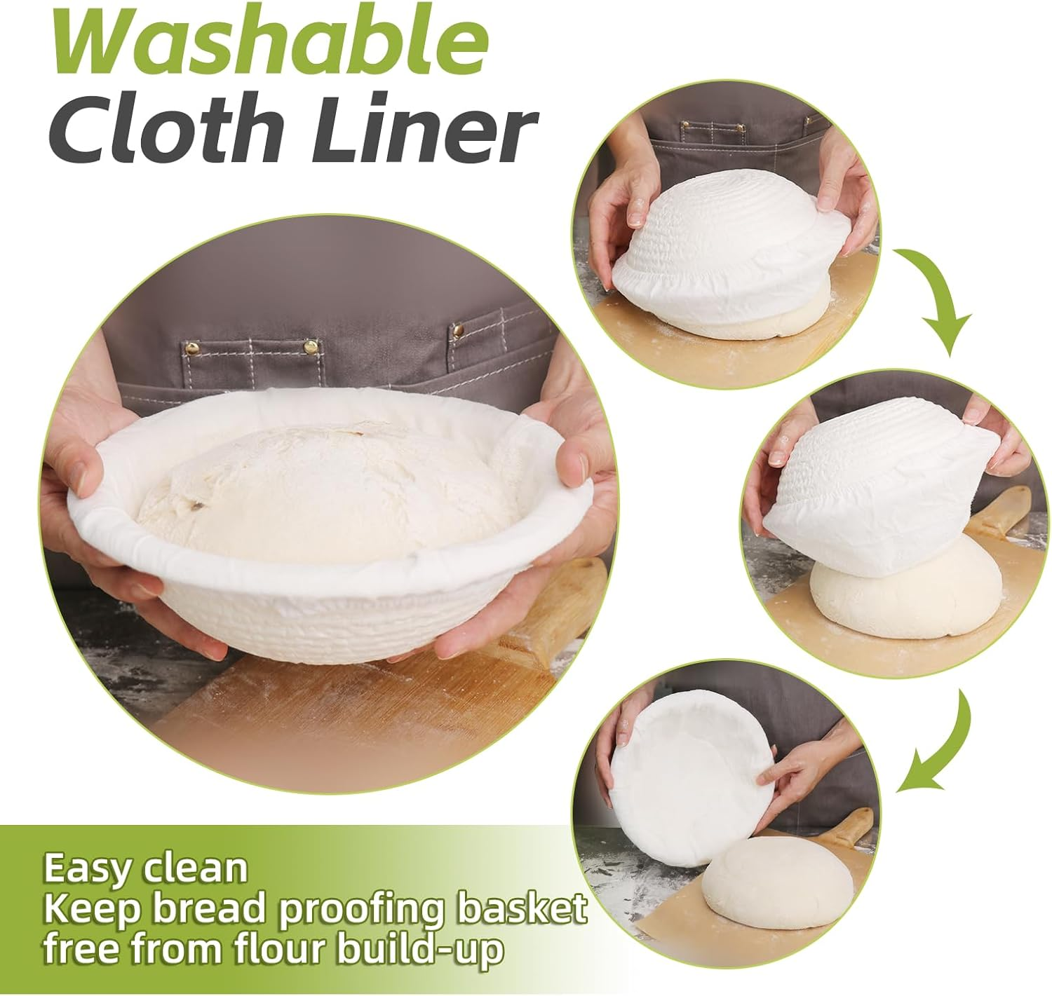 Sourdough Banneton Pulp Bread Proofing Basket with Linen Liner 10Inch round and 11Inch Oval Set 2 for Homemade Artisan Bread Baking Supply image number 3