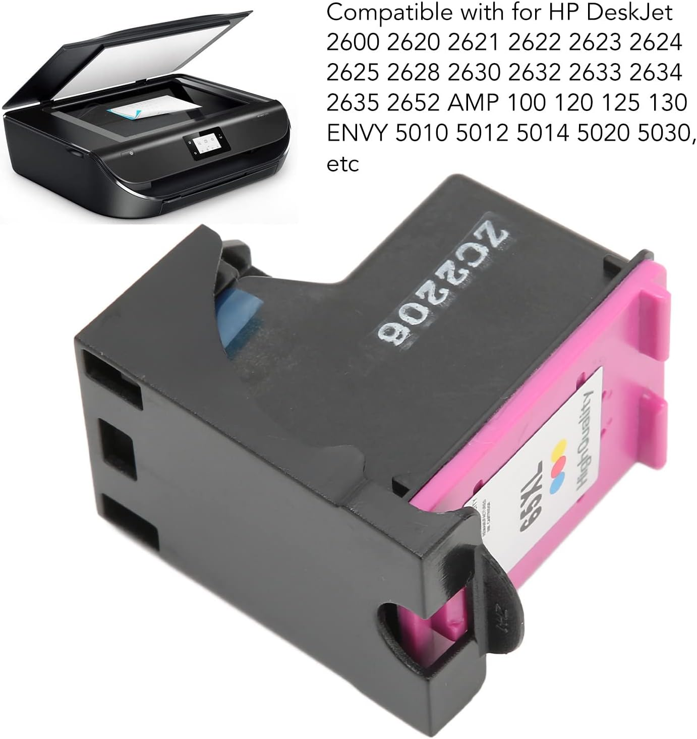 65XL Ink Cartridge 65 XL Ink Cartridge Replacement for Envy 5055 5052 5058 Deskjet 2622 3755 2624 2652 2655 3720 3752 3721 3722 3723 3758 Envy 5010 5012 5014 5020(H 65XLC