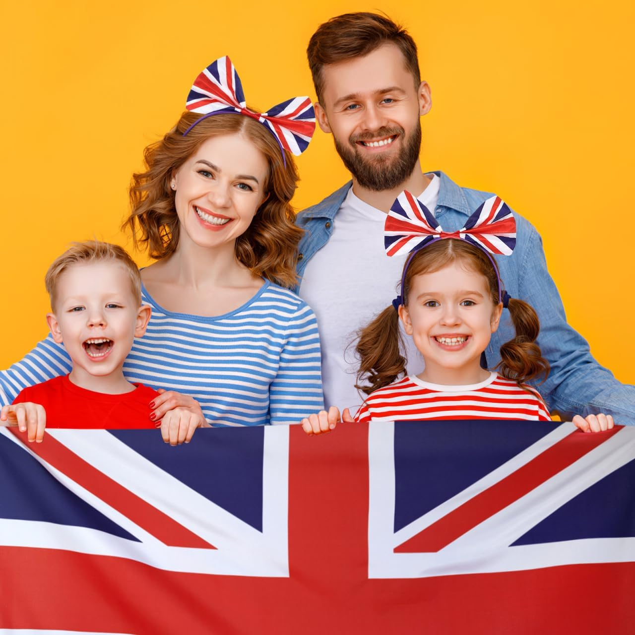 ABOOFAN 2 Pieces Satin Hair Tie Headband Makeup Headbands Fashion UK Flag Bow England Flag Sports Flag image number 6