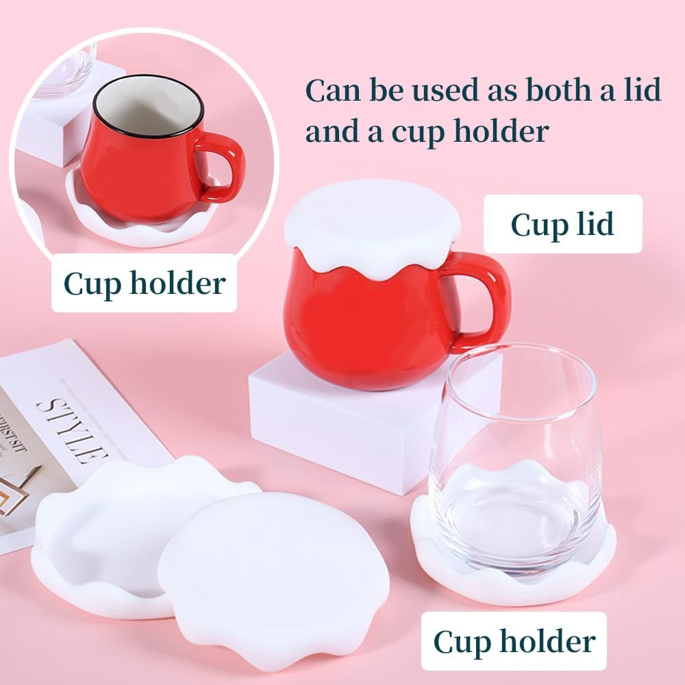 MUWINC Silicone Lids - Pack of 4 Universal Snowflake White Covers for Cups, Glasses & Tins (8Cm Inner Diameter)