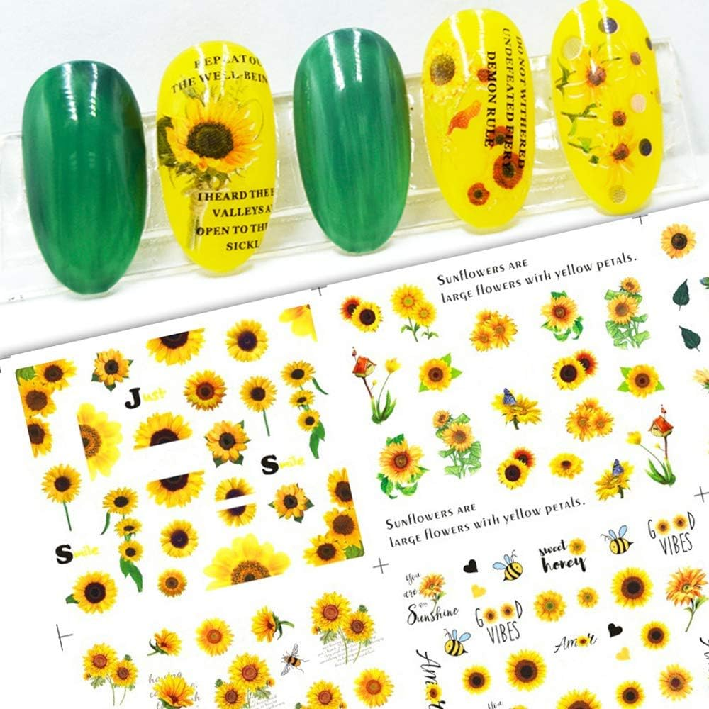 CHANGAR Sunflower Nail Stickers Floria Flower Bee Water Transfer Nail Decals Spring Summer Series Nail Decorations 12 Sheets Nail Tips DIY Toenails Nail Art Decorations Accessories image number 6
