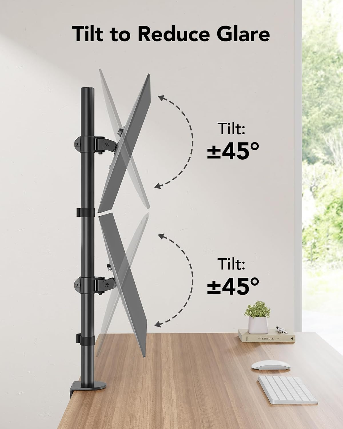 HUANUO Vertical Dual Monitor Mount, Stacked Monitor Stand for 2 Monitors with Height Adjustment Computer Monitor Arm Supports Two 17 to 32 Inch with C Clamp Each Desk Mount Hold up to 17.6Lbs image number 4