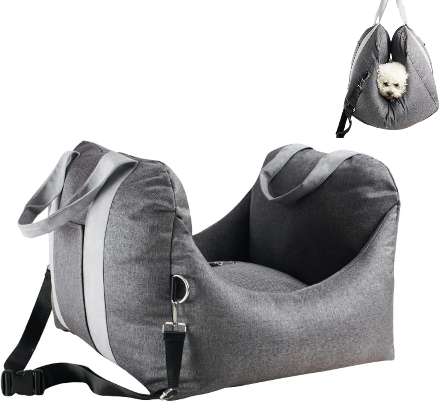 Dog Car Seat Puppy Booster Seat under 22,Jovala,Travel Carrier Bed for Small and Medium Pets Bed with Safety Belt,Removeable Cushion,Pockets Portable Washable (Dark Grey)