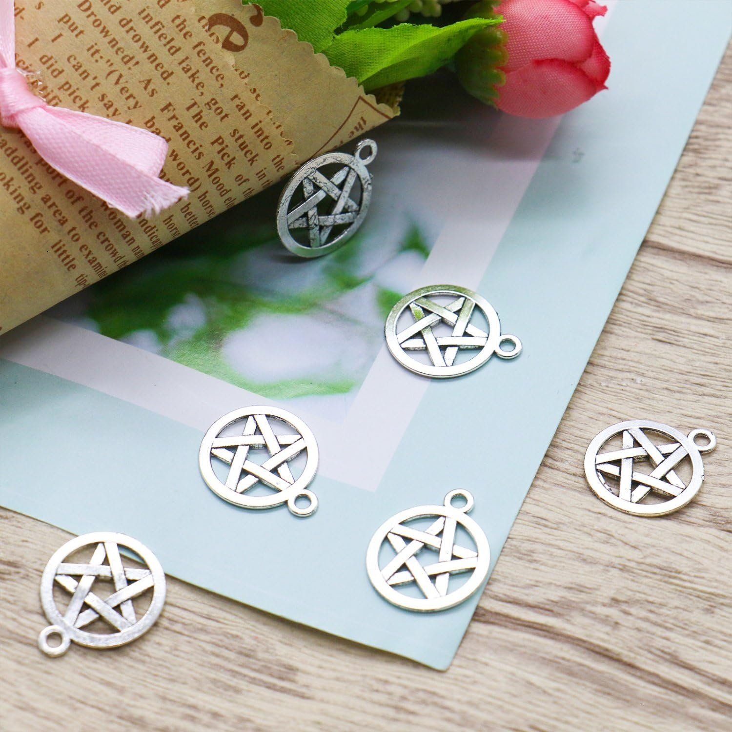 Ergonflow 100 Pentagram Pentacle Star Charms Pendants Silver, Gold, Bronze Tone(20X16Mm) image number 1