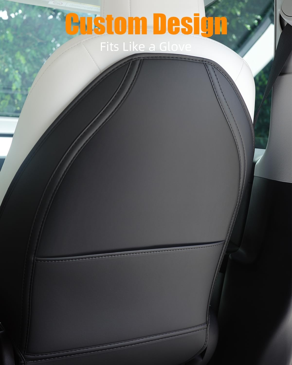 EVANDCAR Tesla Model 3/Y/S Leather Seat Back Protector, Wear-Resistant Car Kick Mats with Organizer Pocket, Set of 2 - Black image number 5