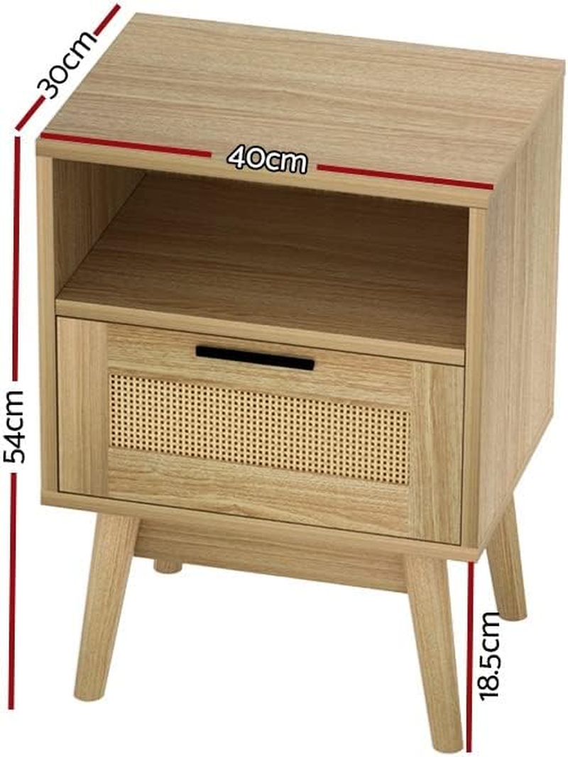 Artiss Bedside Table Rattan Bed Side Tables Storage Small Narrow Desk Chest of Drawers, with 1 Drawer and Shelf, Bedroom Living Room Home Furniture Tallboy Lamp Stand Nightstand Cabinet in 54Cm Height image number 4