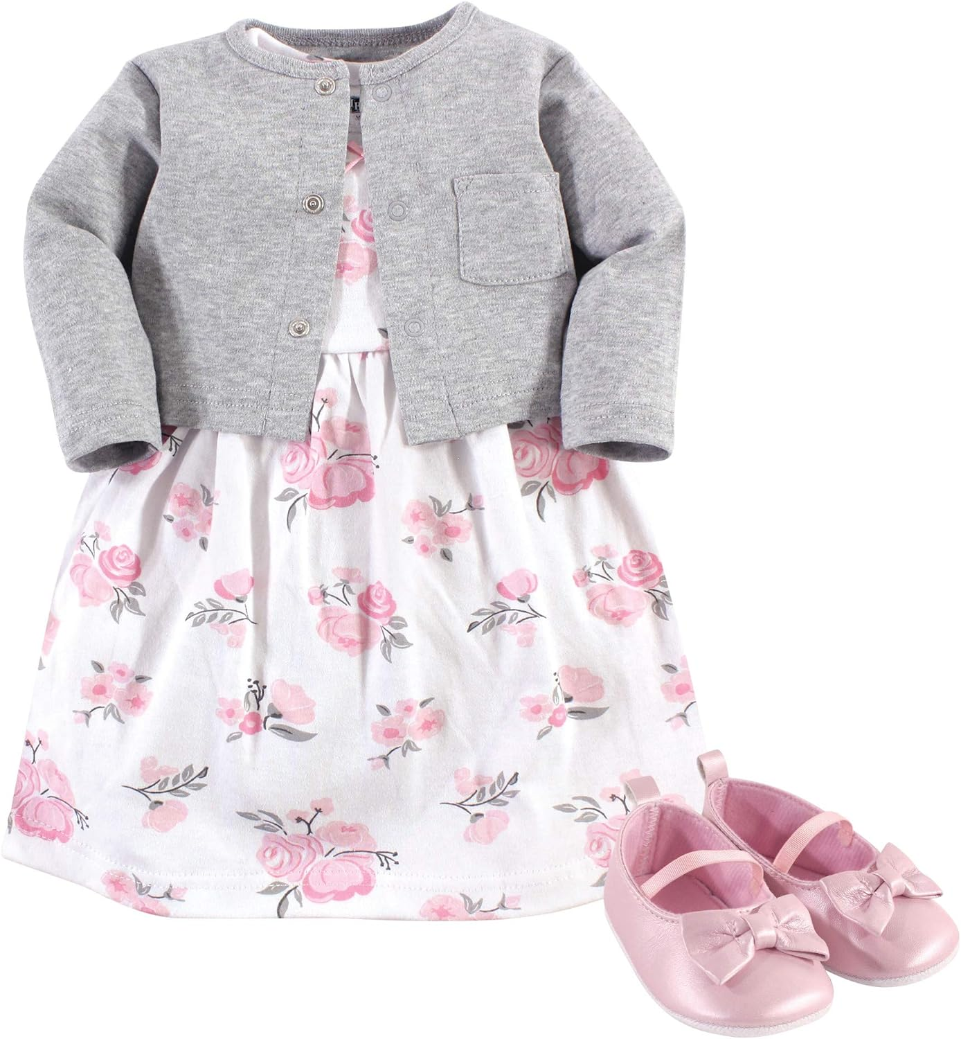 Hudson Baby Girls' Cotton Dress, Cardigan and Shoe Set image number 2