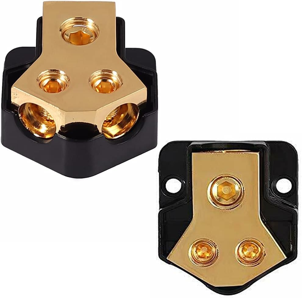 LAWUZA 2 Way Power Distribution Block, Connecting Block 0/2/4 Gauge in 4/8/10 Gauge Out Amp Ground Distributor for Auto Car Audio Splitter Amplifier image number 4