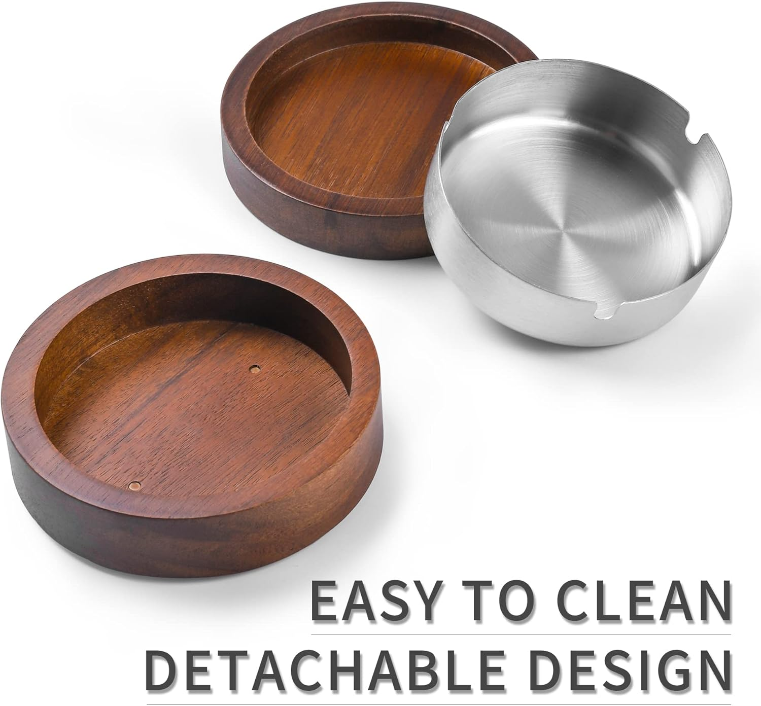 Wooden Ashtray with Lid for Smokers Stainless Steel Liner Ash Tray Windproof Durable Easy to Clean Cool Ashtrays for Indoor or Outdoor Use, Patio, Office & Home image number 3