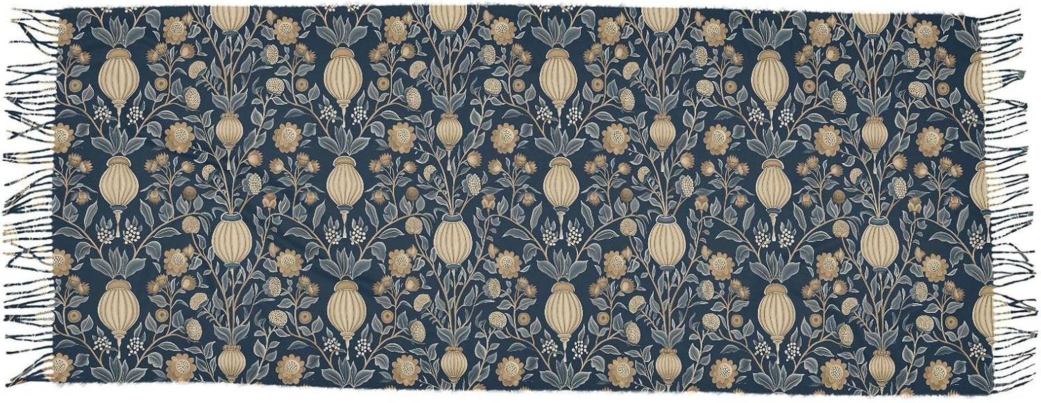 Trendy Cashmere Feel Scarf Winter Accessories for Women William Morris Style Rustic Ethnic Floral Dark Blue Bufandas Y Chales Para Mujer image number 6