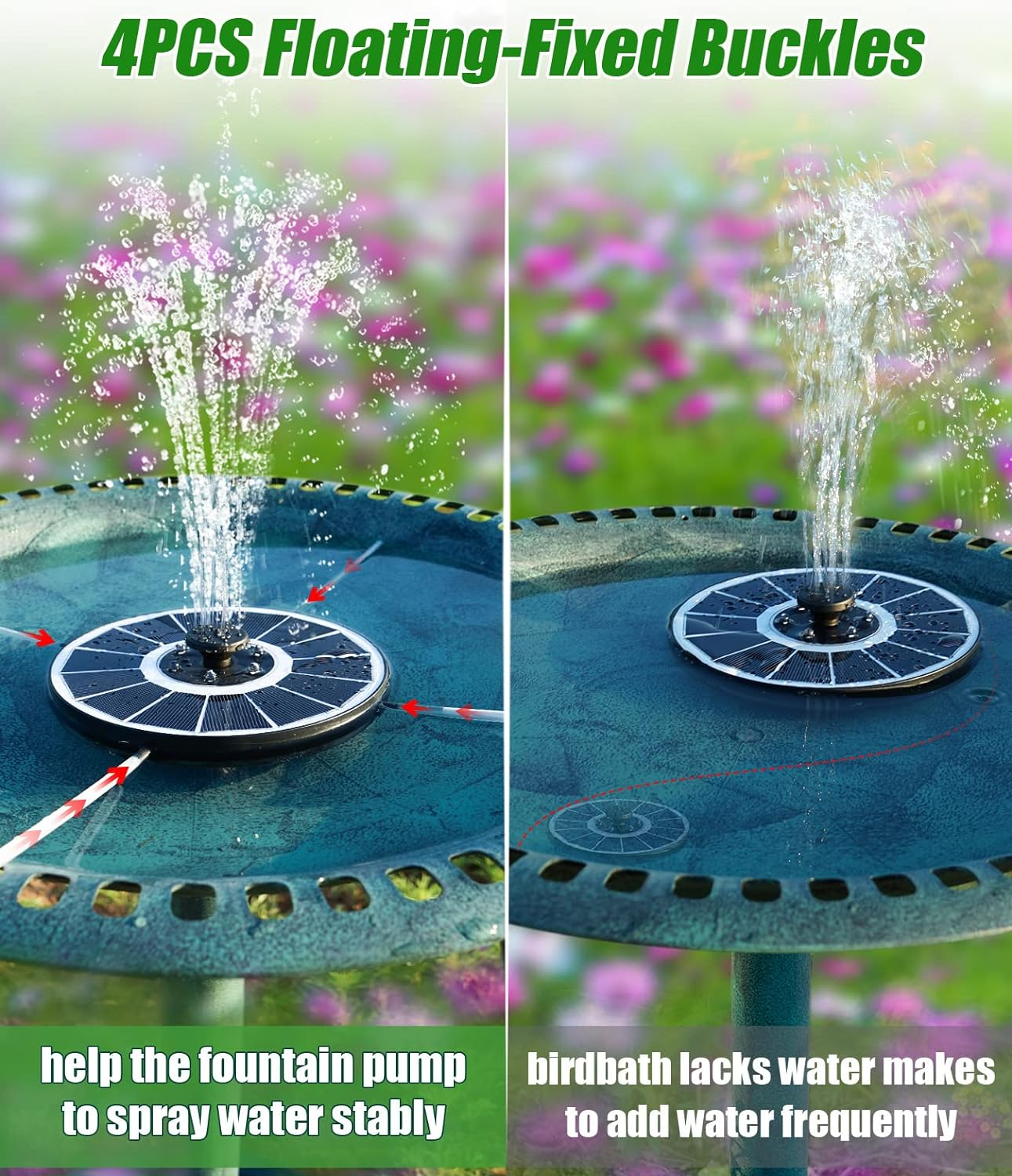 SZMP Solar Fountain Upgraded 100% Glass Panel, 3.5W Floating Solar Powered Water Pump Built-In 2000 Battery with 7 Nozzle & 4 Fixer, Solar Bird Bath Fountain for Garden, Pond, Pool, Outdoor (Colorful) image number 2