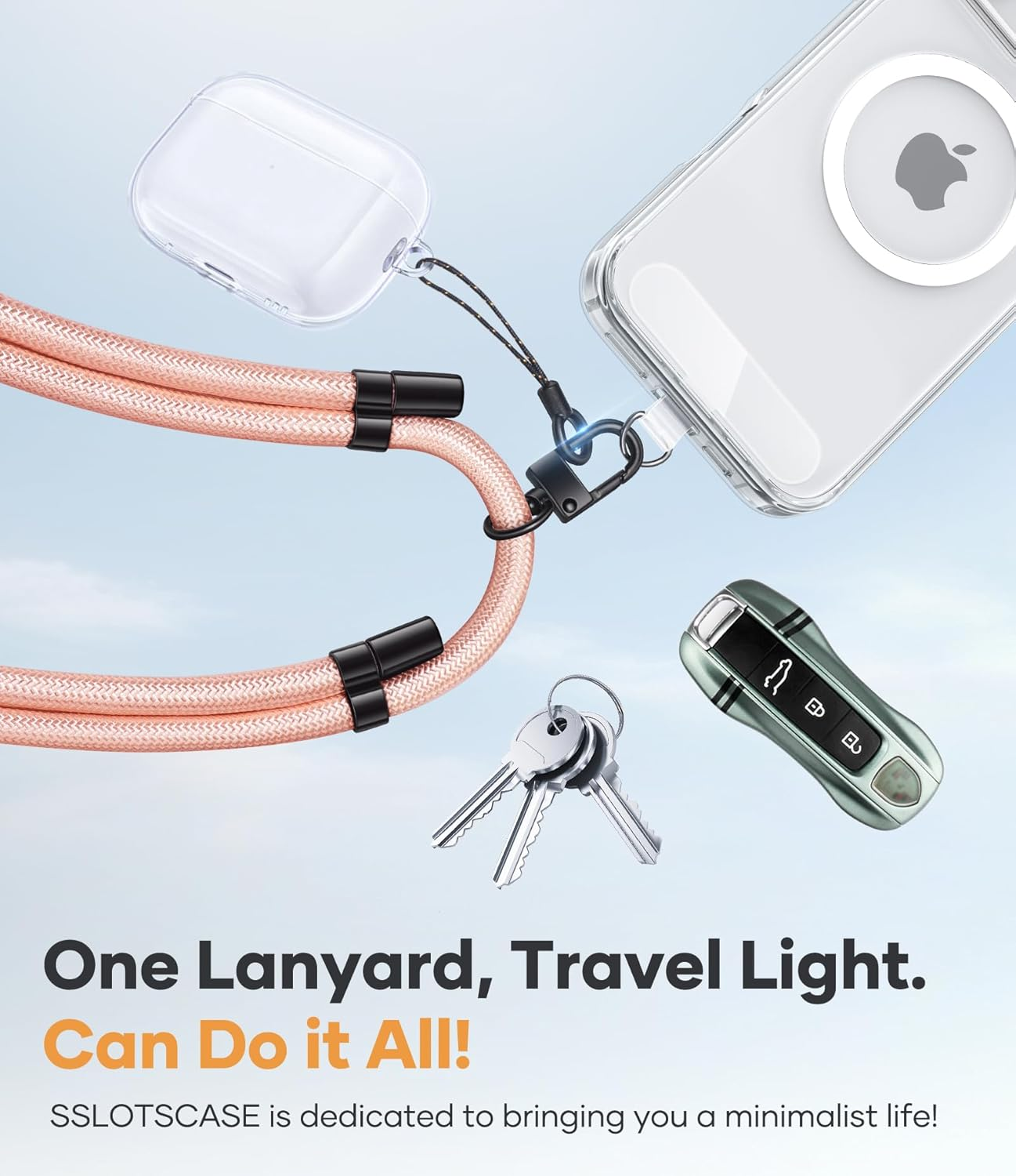 For Phone Lanyard Crossbody with 2X TPU Clear Phone Tabs, Retractable Cellphone Lanyard, Premium Metal Buckles, Skin-Friendly, Universal Wrist Strap Leash for Women Men,Pink-Gold