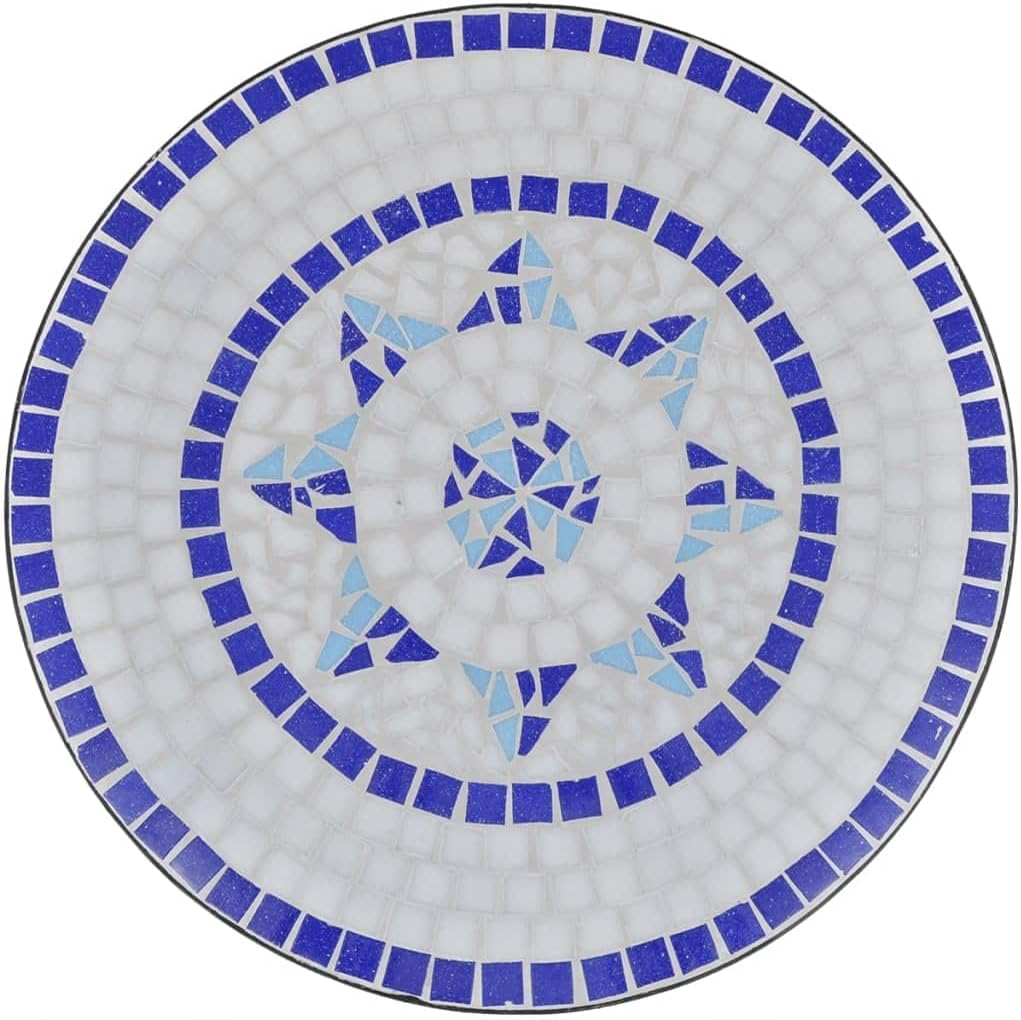 Vidaxl 3 Piece Bistro Set - Ceramic Tile Blue and White - Sturdy Iron Frame - Perfect for Garden, Balcony, or Patio - Includes 1 Table & 2 Chairs image number 6