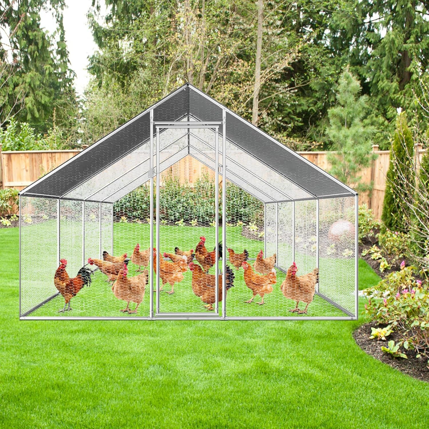 Chicken Coop Large Rabbit Hutch Pet Cage, Walk in Poultry House Coops Hen Run Ferret Habitat Farm Enclosure,2.75 X 8 X 1.92 M image number 1