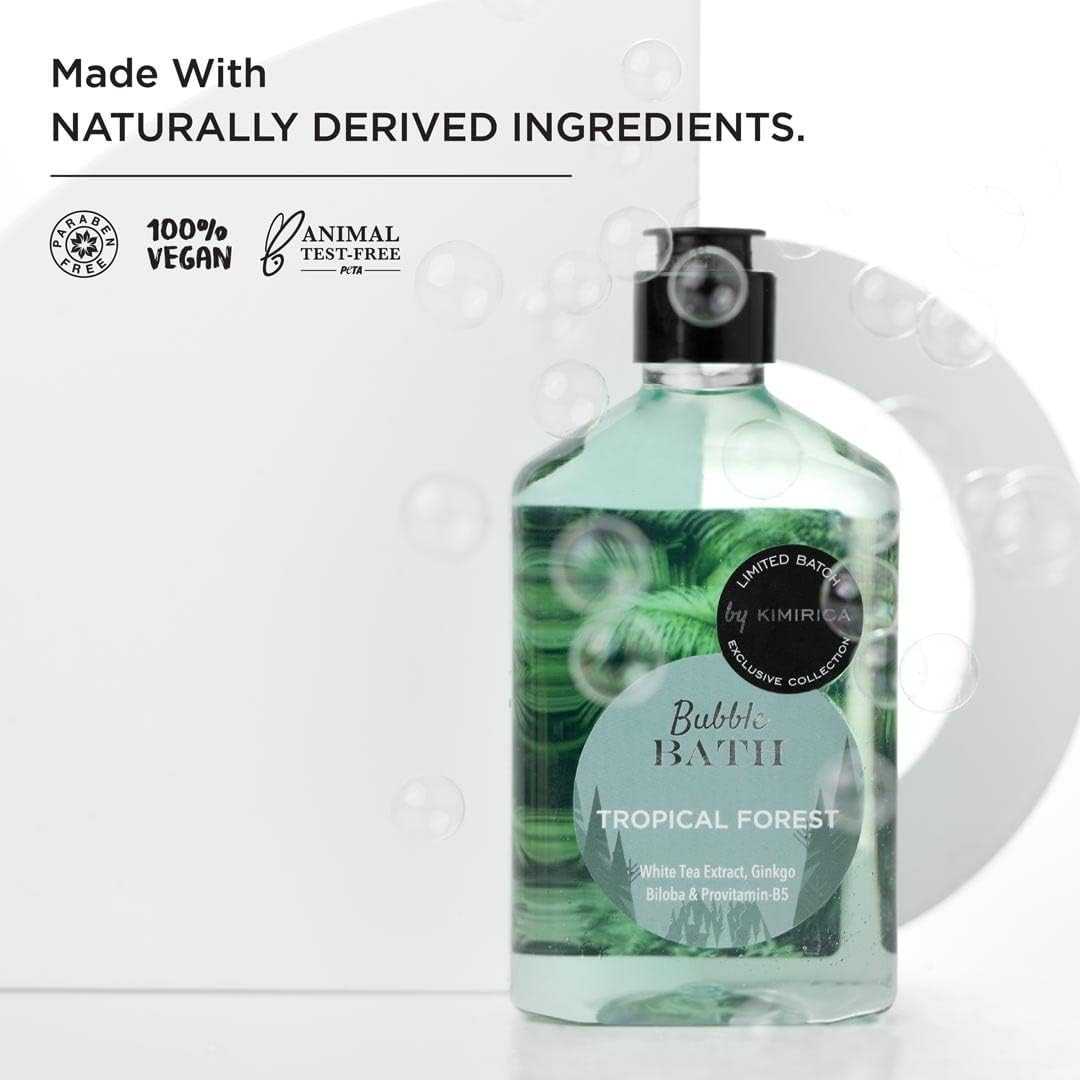 Kimirica Tropical Forest Bubble Bath, 100% Vegan and Paraben Free with Goodness of Ginkgo Biloba & White Tea Extracts, Pro-Vitamin B5, Aloe Vera & Vitamin E | 270 Ml image number 1