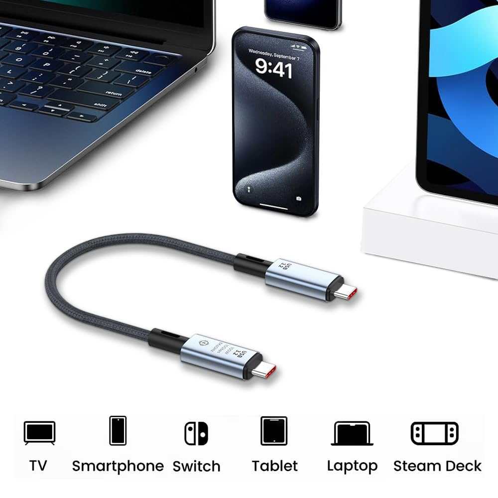 Short USB C to USB C Cable,10Gbps USB C 3.2 Cable 100W USB C Cable Fast Charging 8K Display Cable Type C Gen 3.2 Cord for Iphone 16 Pro Max/15 Macbook Pro Ipad Pixel 9/8 Galaxy S24 Switch image number 6