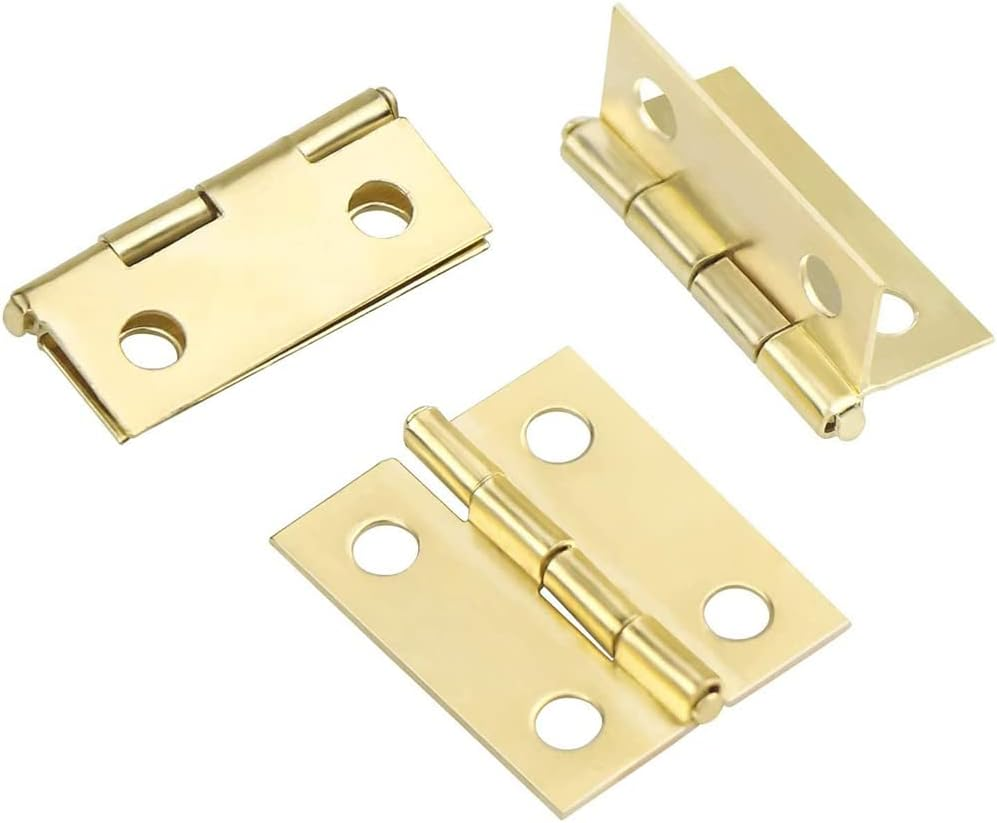 5X Small Mini Decorative Jewelry Cigar Box Hinges Brushed Brass + Nails image number 4