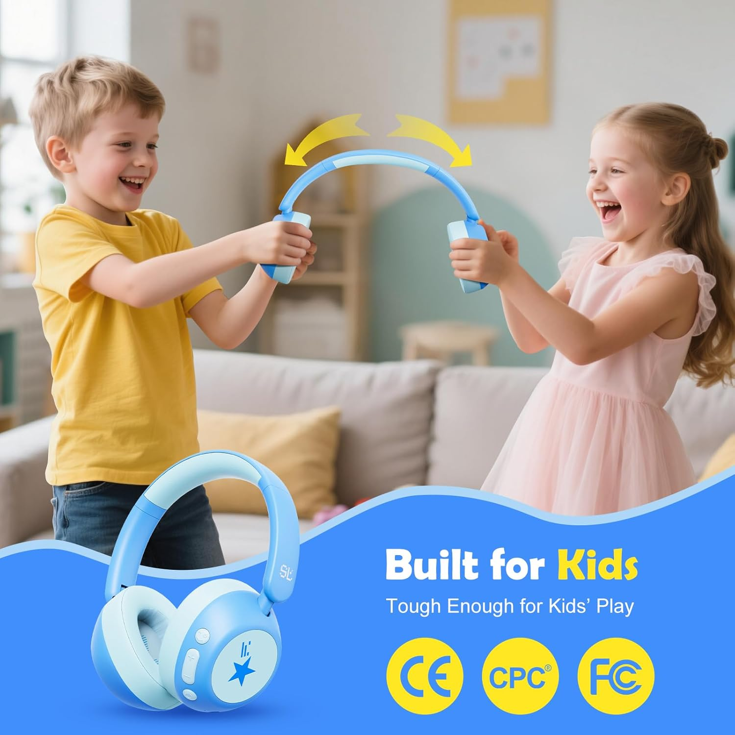 Nova1Star Active Noise Cancelling Headphones for Kids, 60H Play Time,Bluetooth6.0,3-Level Volume 75/85/94Db,Anc Safe Wireless Listen,Type C Fast Charging,With Mic,For School,Travel & Airplane (Blue) - Blue image number 3