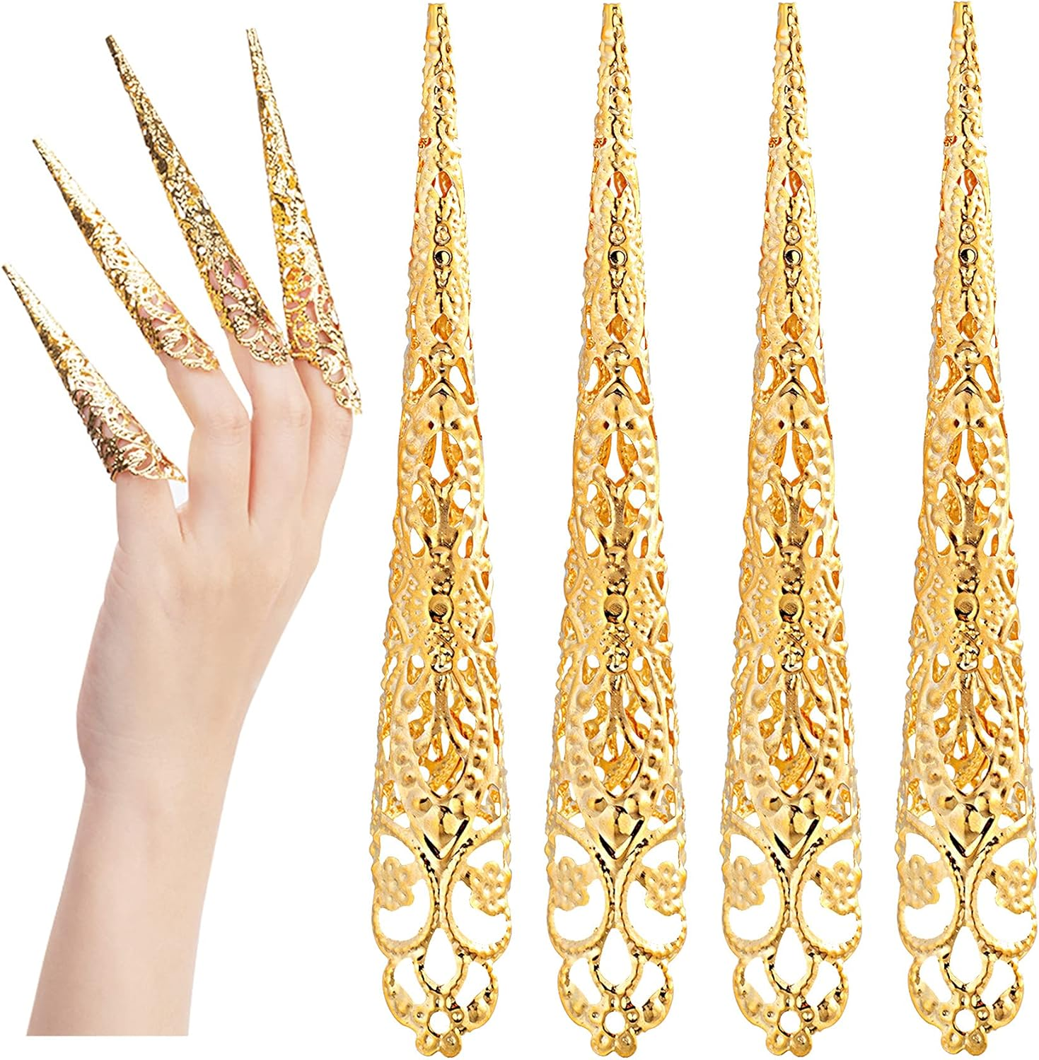 ANCIRS 10 Pack Finger Nail Tip Claw Rings, Ancient Queen Costume Fingertip Claw Nail Rings Decoration Accessory, Finger Knuckle Protectors for Halloween Cosplay Drama Dance Show- Black