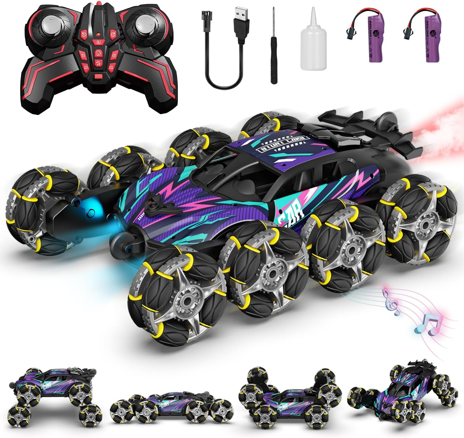 Lehoo Castle Remote Control Car, 8WD Stunt Car, 2.4Ghz Rc Car Climbing Car, 360&deg; Rotating Rechargeable Toy Car with Light, Toys for 8 Year Old Boy Gift image number 3