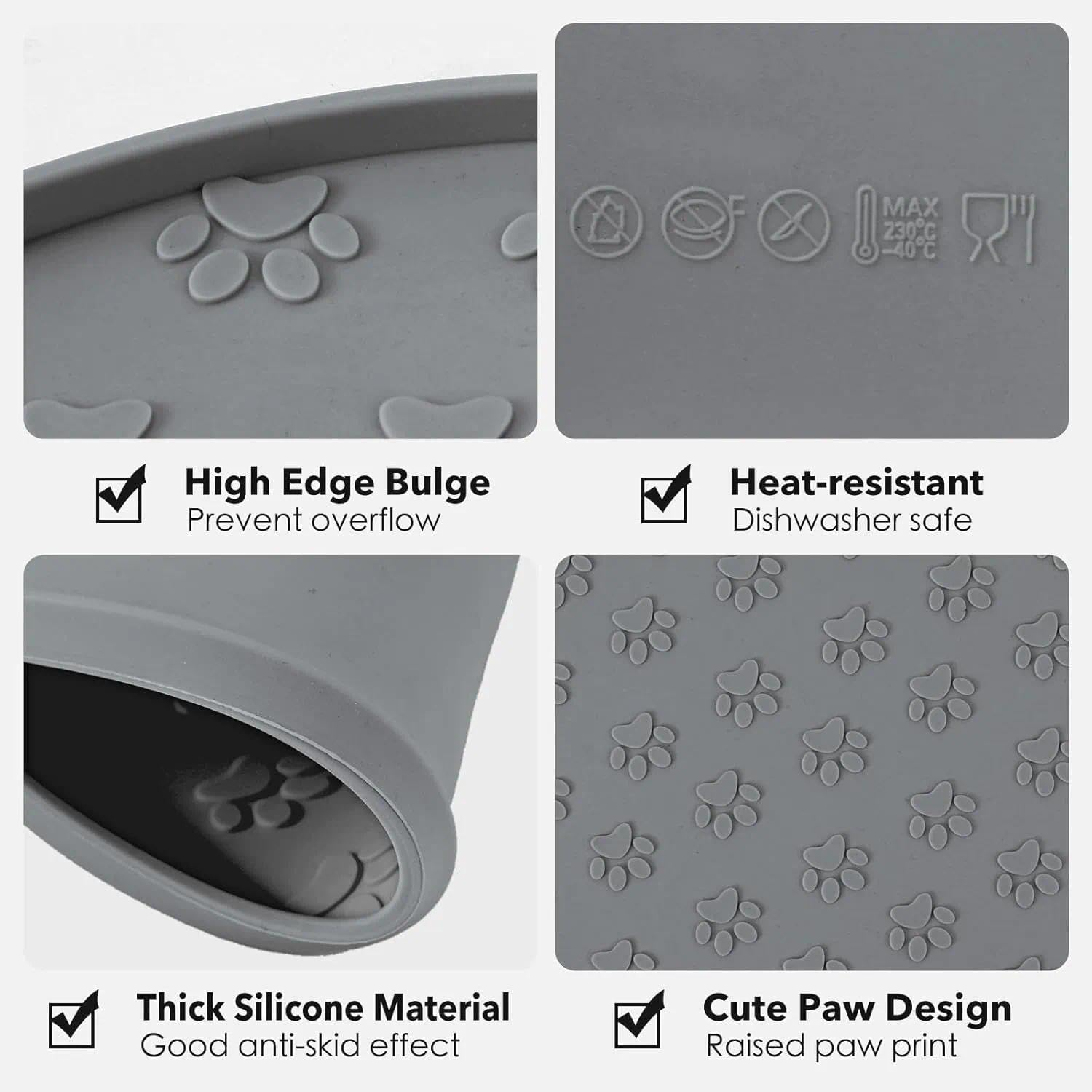 Silicone Pet Food Mat, Non-Slip Feeding Mat with Raised Edge & Waterproof Design,Round Food-Grade Pet Feeding Mat for Small and Medium Dogs & Cats, Easy to Clean, Durable and Foldable, Grey &ndash; Haheihei image number 1