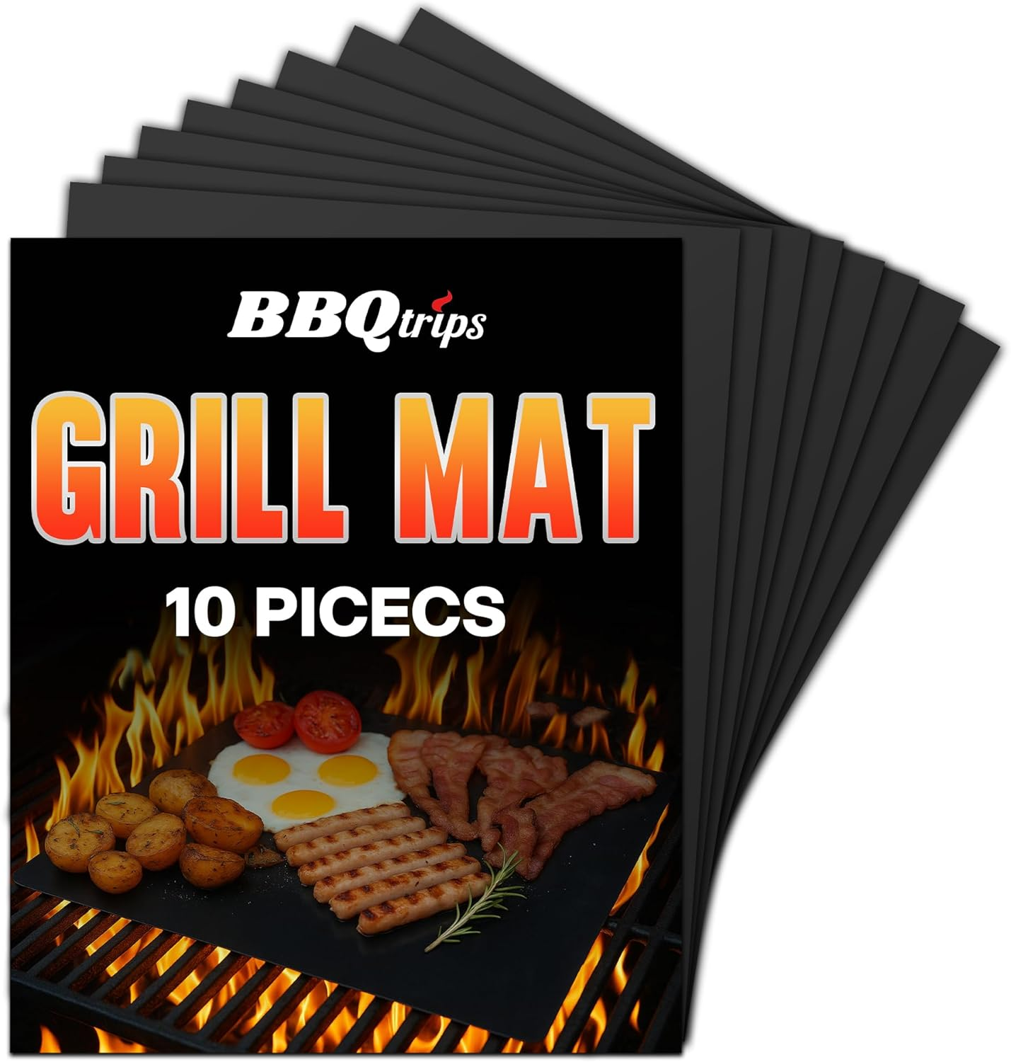Grill Mats for Outdoor Grill, (10 Pcs) Non Stick BBQ Grill Mat Grilling Mat, BBQ Grilling Accessories, Heavy Duty, Reusable and Easy to Clean, Grill Sheets for Gas Charcoal and Electric BBQ